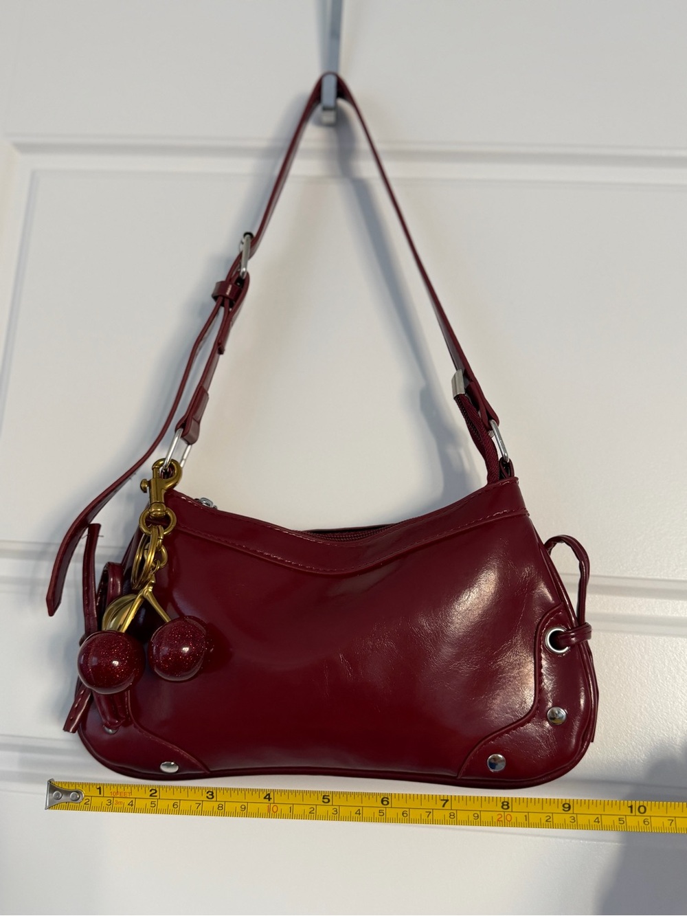 Women's Cherry-Accent Burgundy Shoulder Bag - Stylish Everyday Carry